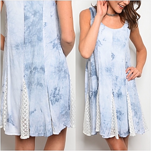Boho Flowy Tie Dye Lace Shift Dress SML - Picture 2 of 6